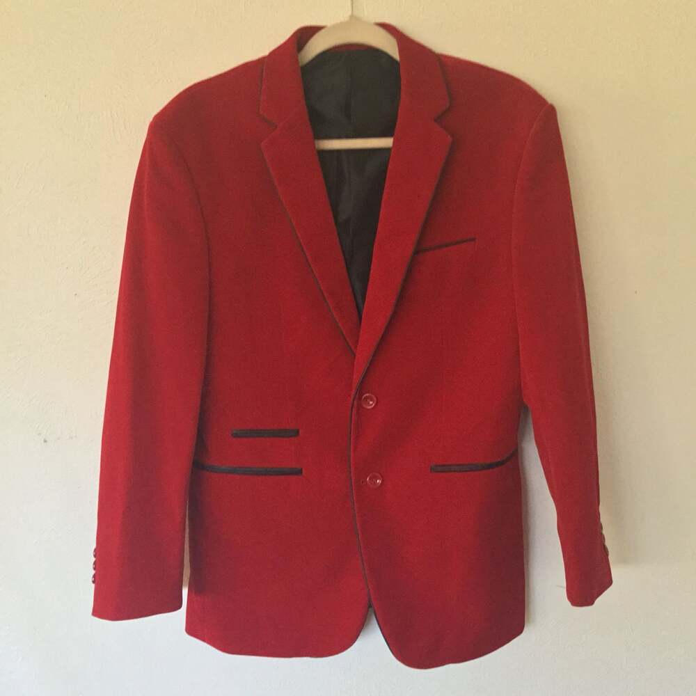 Vinci Red velvet Two-Button Blazer Jacket with Black Trim designed in Italy